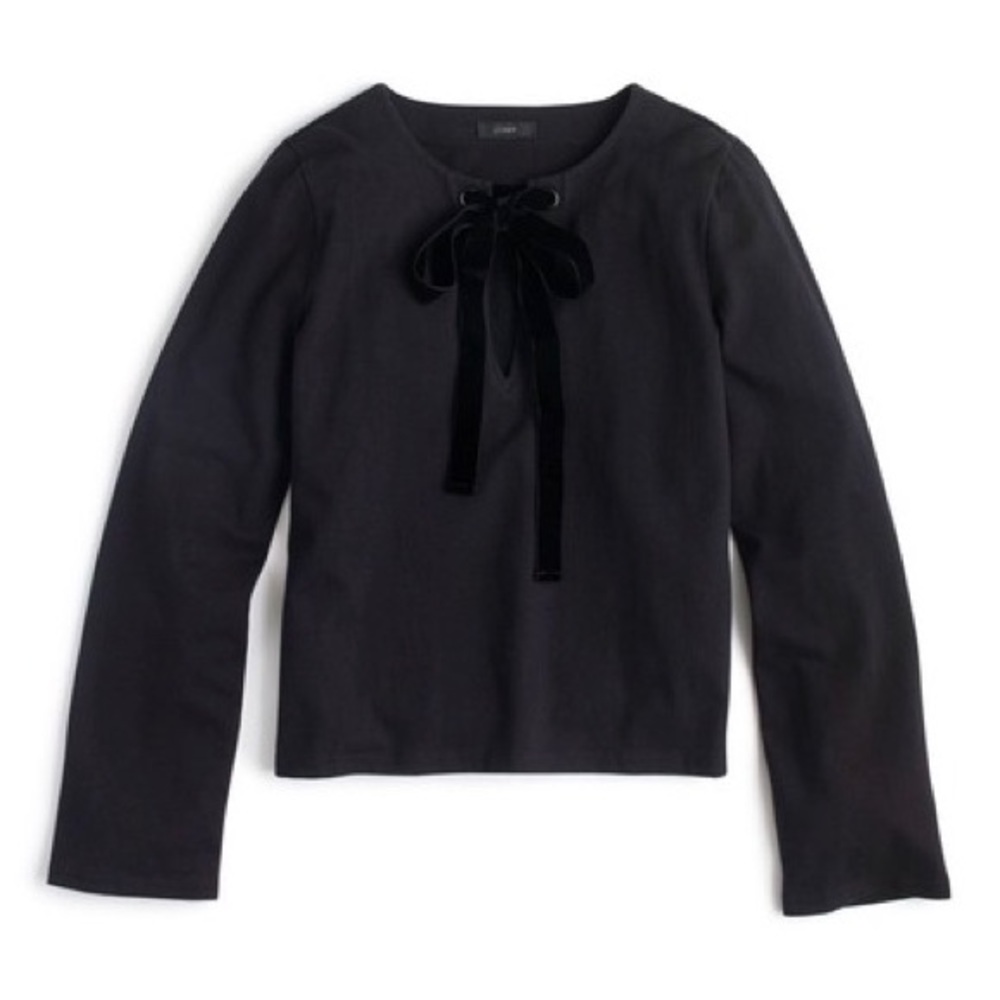 J.Crew Velvet Tie-Front Top - Black, XS (NWT)